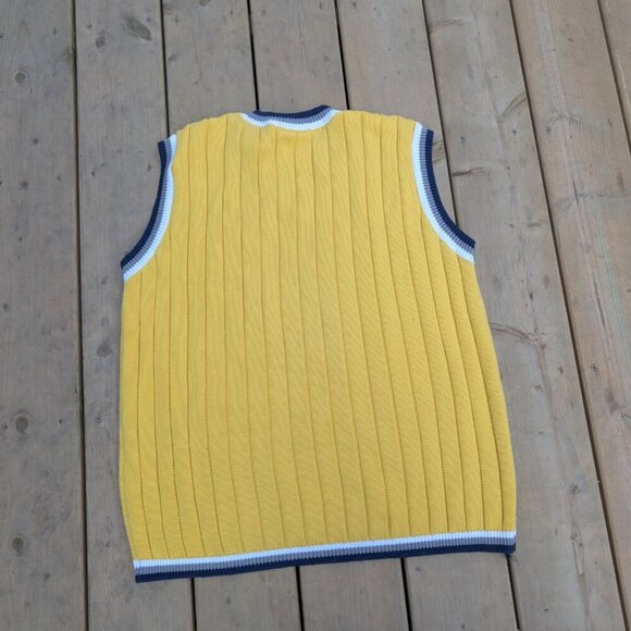 Vintage Y2K FUBU Sweater Vest Men's L Yellow Logo Embroidered Retro Cable-Knit - Picture 7 of 7